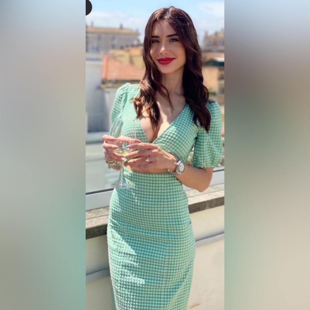 Nwt Zara Green Gingham Cut out Midi Dress Large